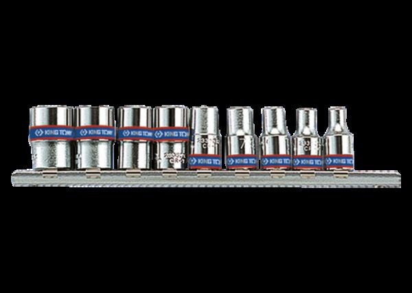 Juego de vasos 1/4" en métrico sobre raíl - 9 piezas