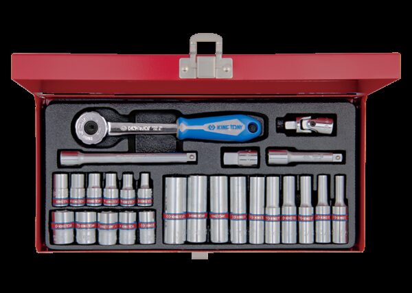 Caja de vasos en pulgadas y accesorios 1/4" - 26 piezas