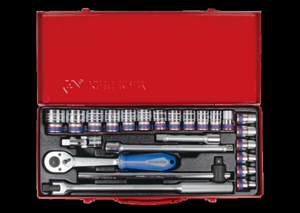 Caja de vasos métricos y accesorios 1/2" - 24 piezas