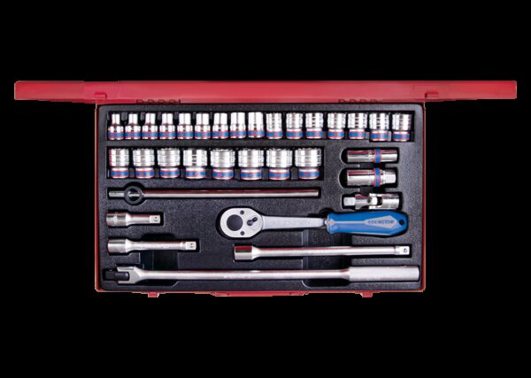 Caja de vasos métricos y accesorios 1/2" - 33 piezas