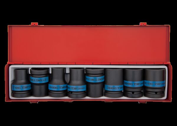 Cofre de vasos largos 1" de impacto métricos - 8 piezas