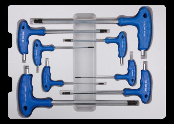 Termoformado de llaves macho Hexagonales con mango en L y con cabeza esférica métricas - 8 piezas